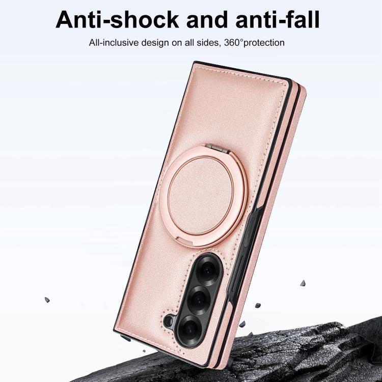 For Samsung Galaxy Z Fold6 Folding Rotation Holder MagSafe Film Integrated Leather Phone Case