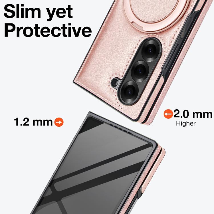 For Samsung Galaxy Z Fold6 Folding Rotation Holder MagSafe Film Integrated Leather Phone Case