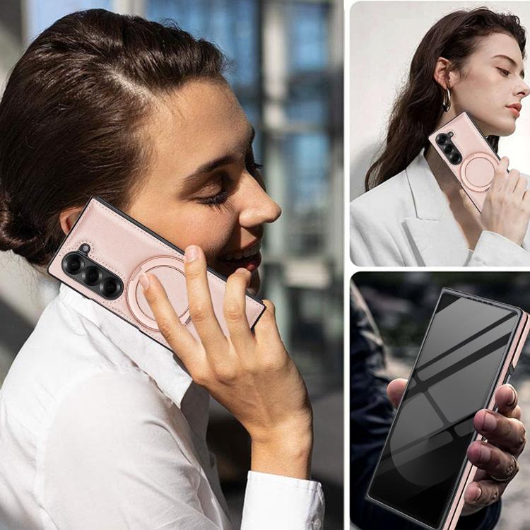 For Samsung Galaxy Z Fold6 Folding Rotation Holder MagSafe Film Integrated Leather Phone Case