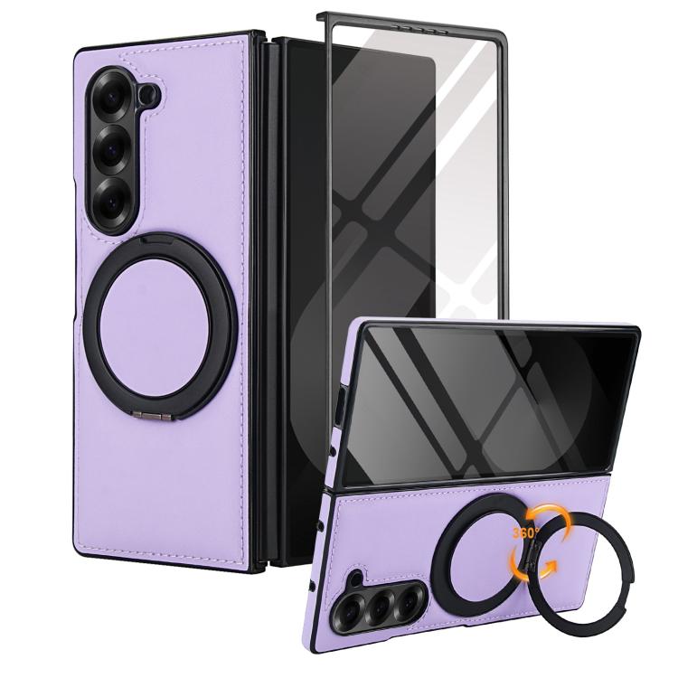 For Samsung Galaxy Z Fold6 Folding Rotation Holder MagSafe Film Integrated Leather Phone Case