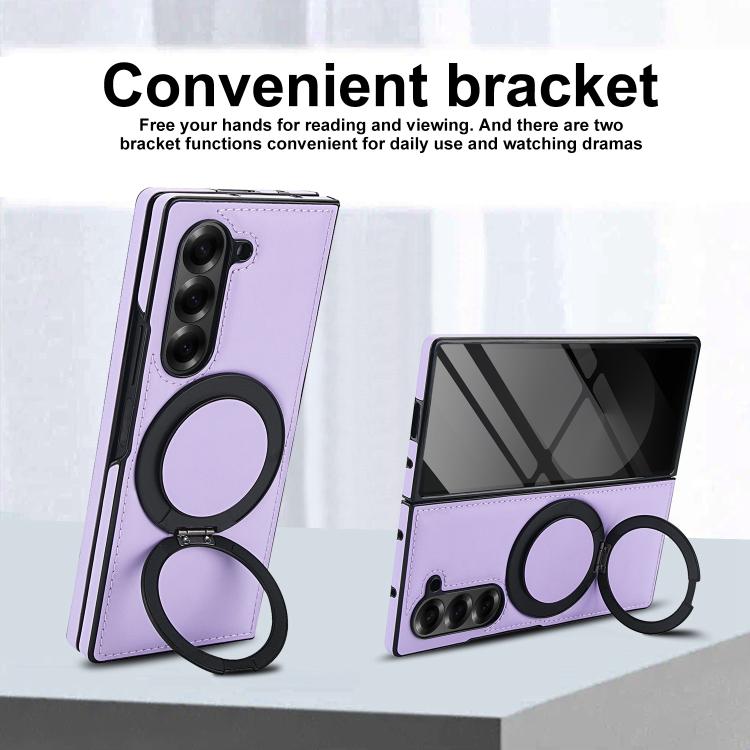 For Samsung Galaxy Z Fold6 Folding Rotation Holder MagSafe Film Integrated Leather Phone Case