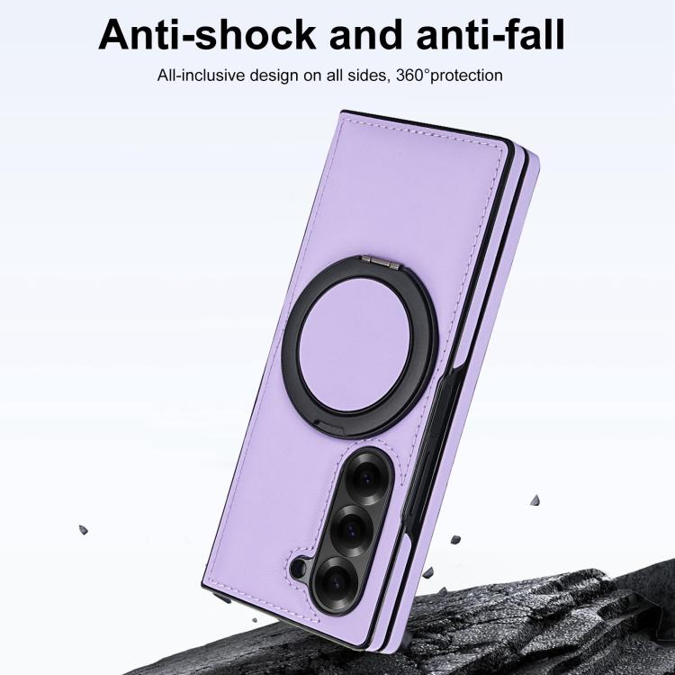 For Samsung Galaxy Z Fold6 Folding Rotation Holder MagSafe Film Integrated Leather Phone Case