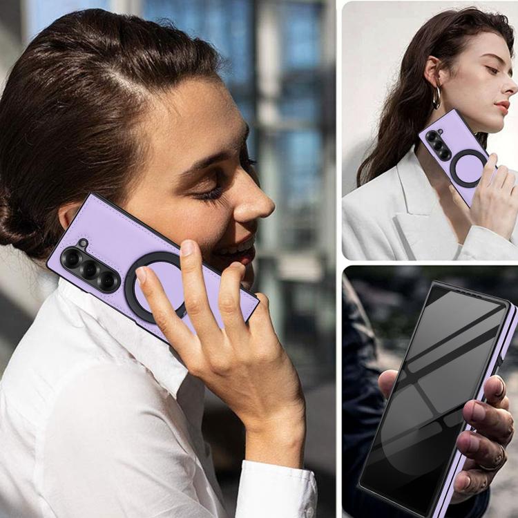 For Samsung Galaxy Z Fold6 Folding Rotation Holder MagSafe Film Integrated Leather Phone Case