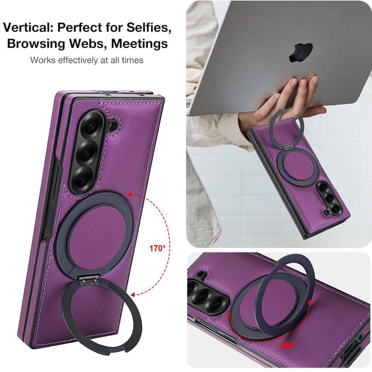 For Samsung Galaxy Z Fold6 Folding Rotation Holder MagSafe Film Integrated Leather Phone Case