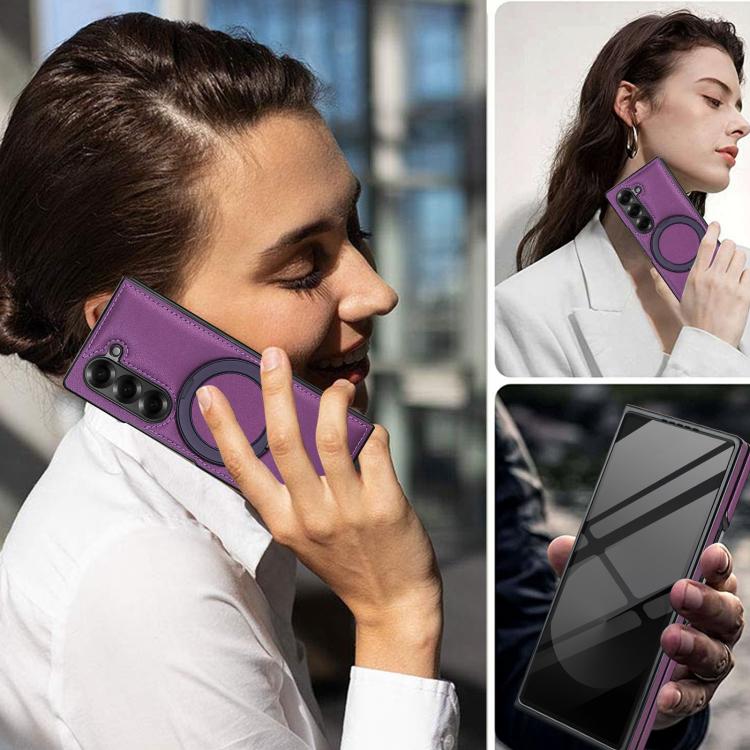 For Samsung Galaxy Z Fold6 Folding Rotation Holder MagSafe Film Integrated Leather Phone Case