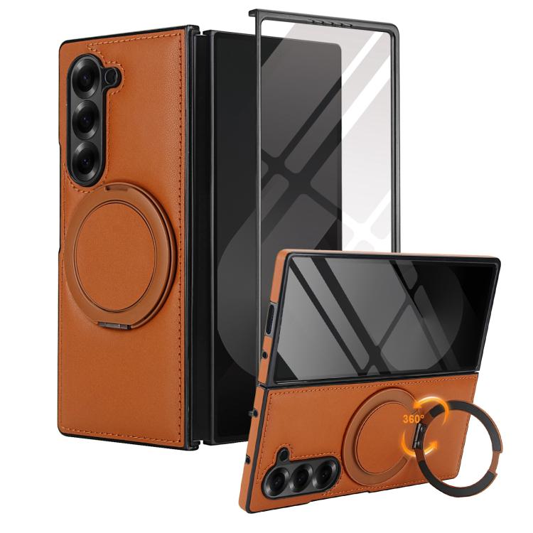For Samsung Galaxy Z Fold6 Folding Rotation Holder MagSafe Film Integrated Leather Phone Case
