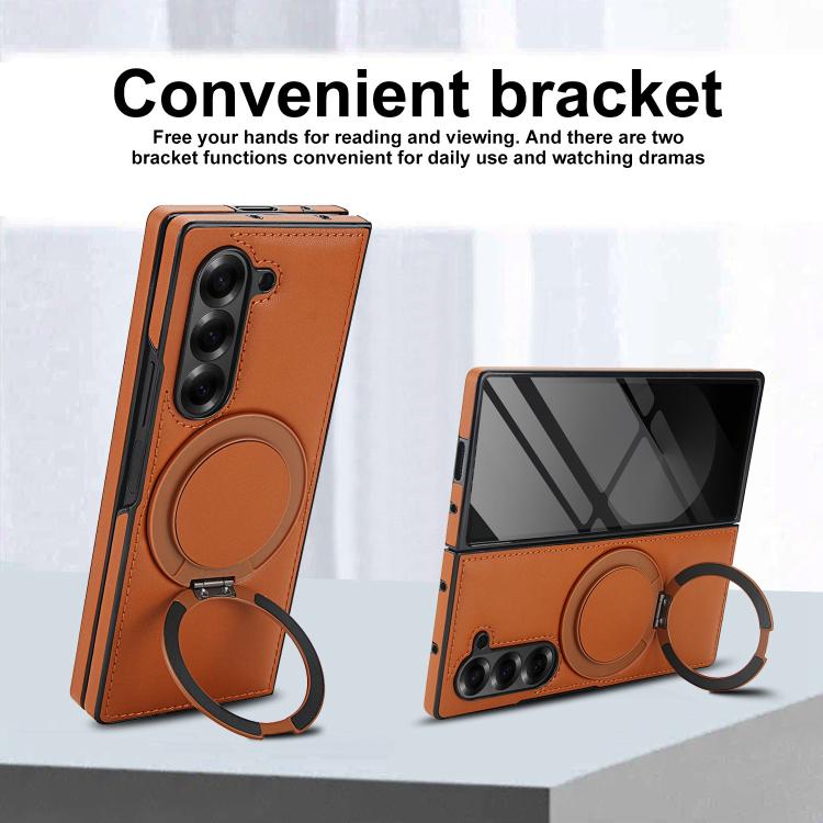 For Samsung Galaxy Z Fold6 Folding Rotation Holder MagSafe Film Integrated Leather Phone Case
