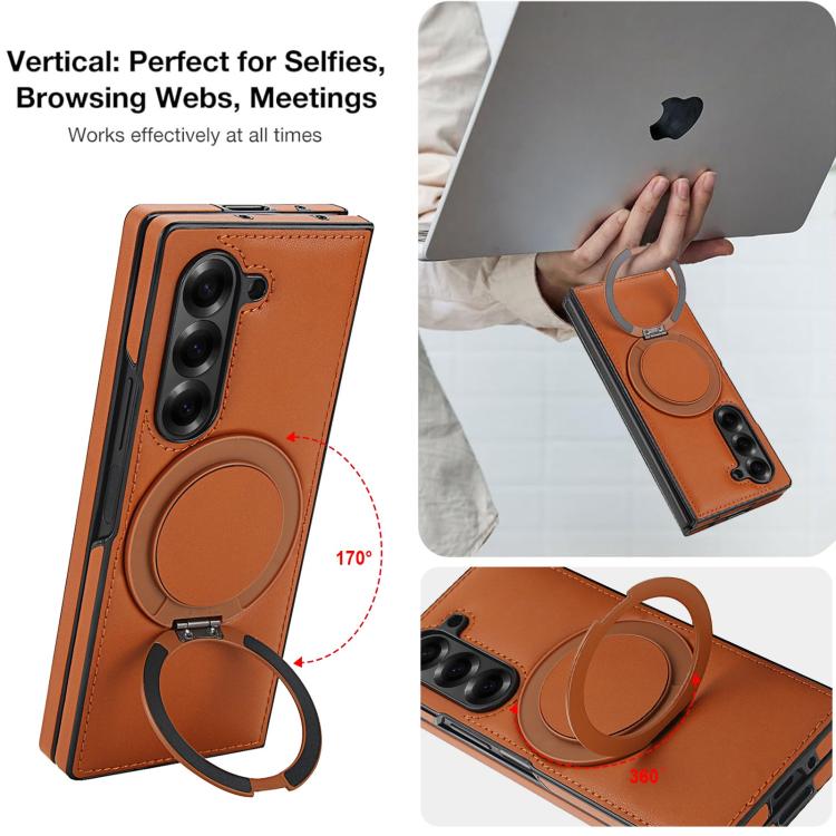 For Samsung Galaxy Z Fold6 Folding Rotation Holder MagSafe Film Integrated Leather Phone Case