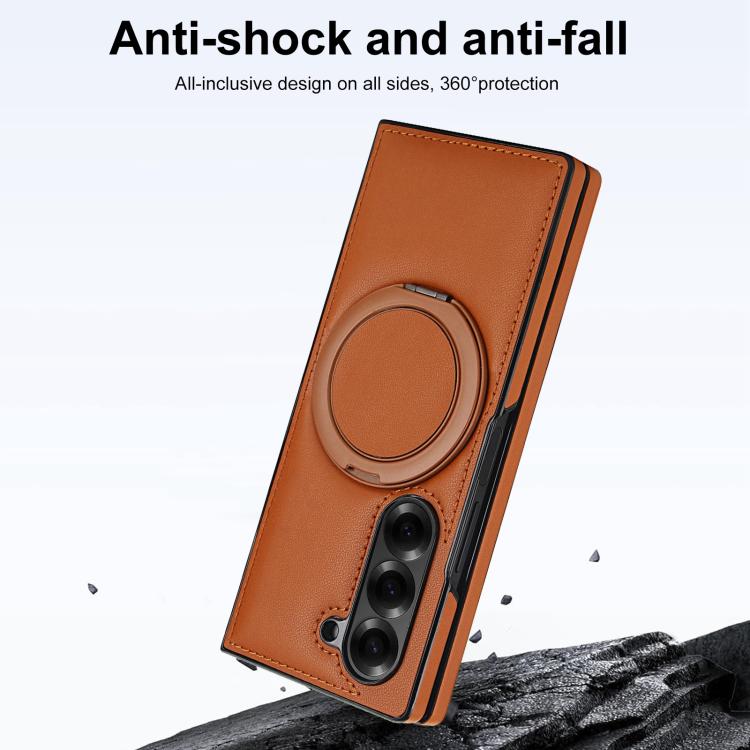 For Samsung Galaxy Z Fold6 Folding Rotation Holder MagSafe Film Integrated Leather Phone Case
