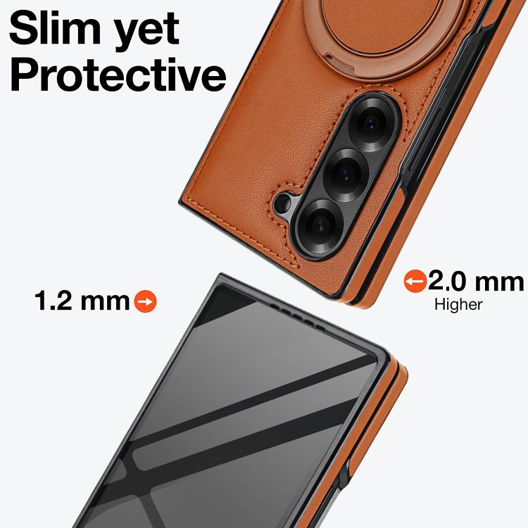For Samsung Galaxy Z Fold6 Folding Rotation Holder MagSafe Film Integrated Leather Phone Case