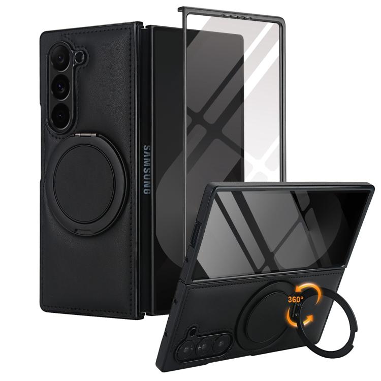 For Samsung Galaxy Z Fold5 Folding Rotation Holder MagSafe Film Integrated Leather Phone Case