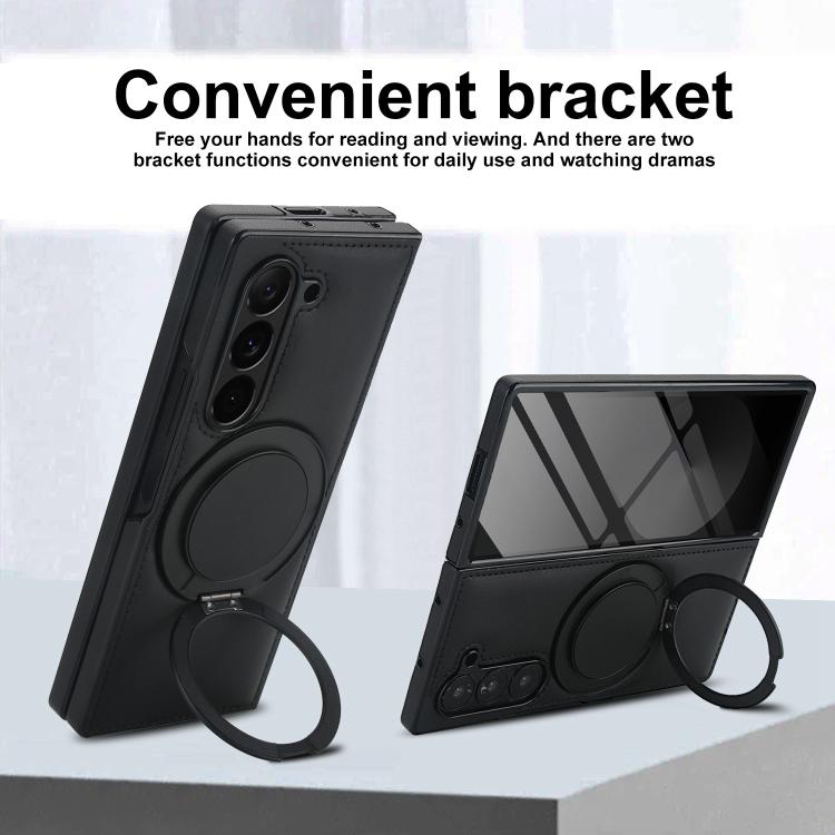 For Samsung Galaxy Z Fold5 Folding Rotation Holder MagSafe Film Integrated Leather Phone Case