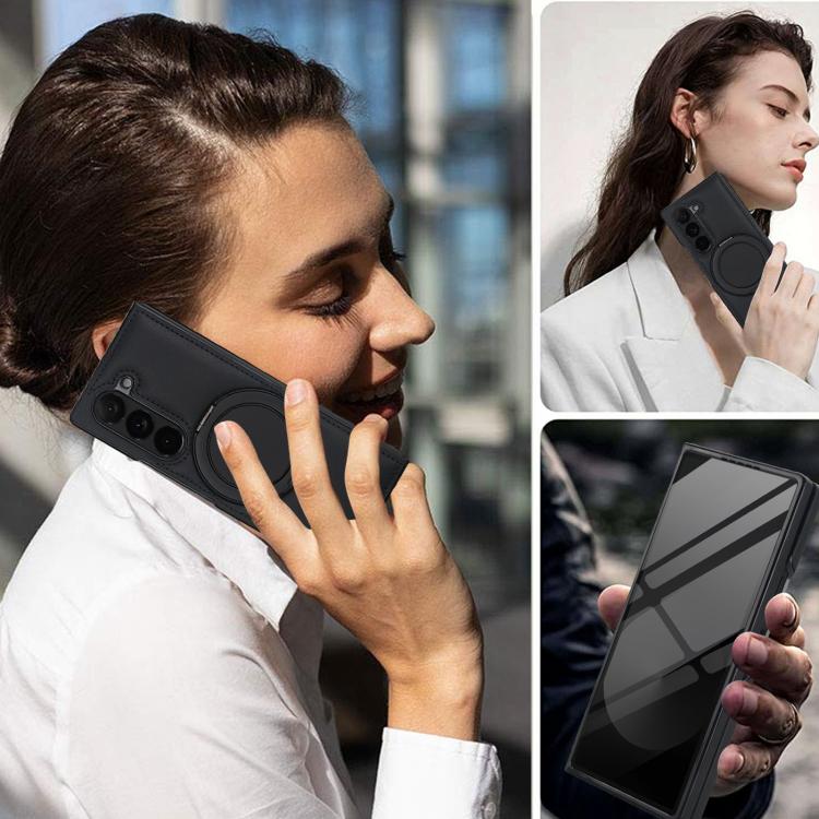 For Samsung Galaxy Z Fold5 Folding Rotation Holder MagSafe Film Integrated Leather Phone Case