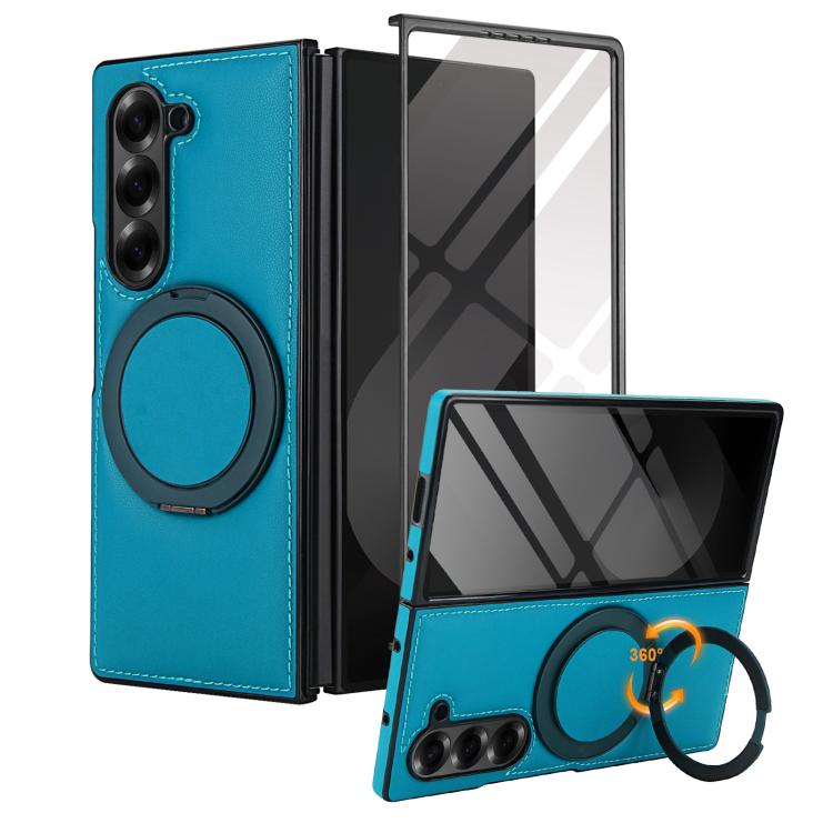 For Samsung Galaxy Z Fold5 Folding Rotation Holder MagSafe Film Integrated Leather Phone Case