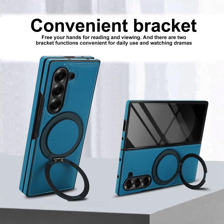 For Samsung Galaxy Z Fold5 Folding Rotation Holder MagSafe Film Integrated Leather Phone Case