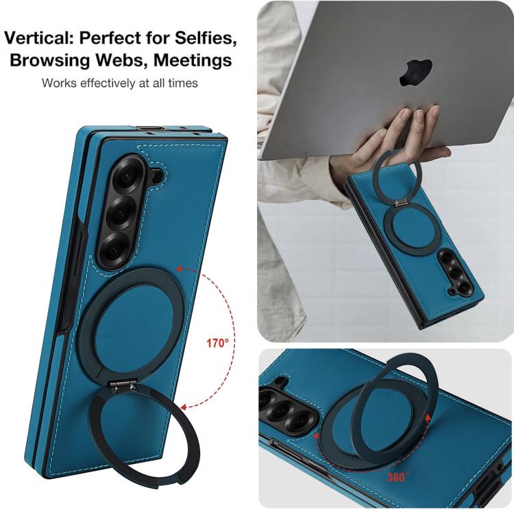 For Samsung Galaxy Z Fold5 Folding Rotation Holder MagSafe Film Integrated Leather Phone Case