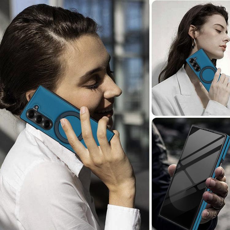 For Samsung Galaxy Z Fold5 Folding Rotation Holder MagSafe Film Integrated Leather Phone Case