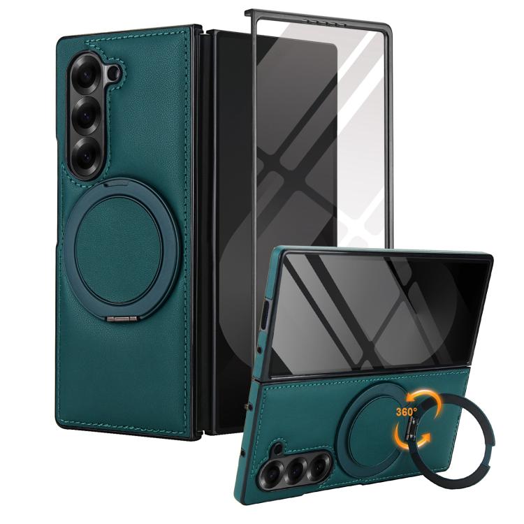 For Samsung Galaxy Z Fold5 Folding Rotation Holder MagSafe Film Integrated Leather Phone Case