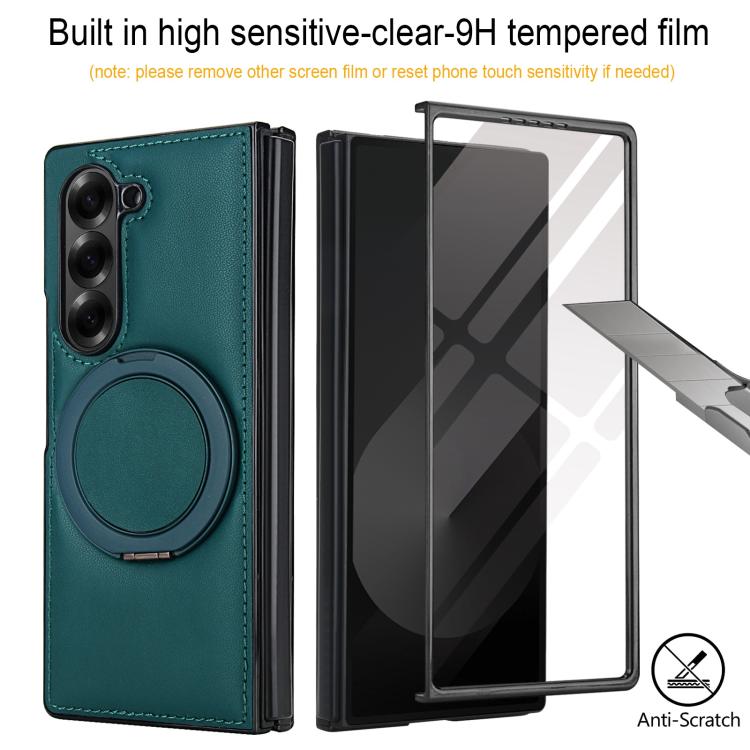For Samsung Galaxy Z Fold5 Folding Rotation Holder MagSafe Film Integrated Leather Phone Case