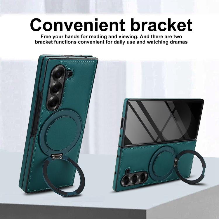 For Samsung Galaxy Z Fold5 Folding Rotation Holder MagSafe Film Integrated Leather Phone Case