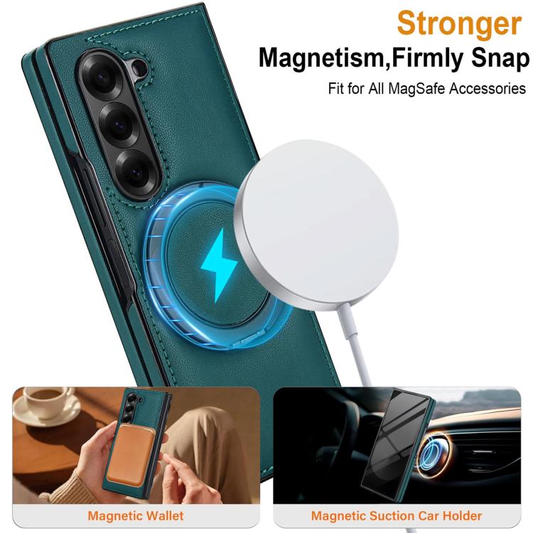 For Samsung Galaxy Z Fold5 Folding Rotation Holder MagSafe Film Integrated Leather Phone Case