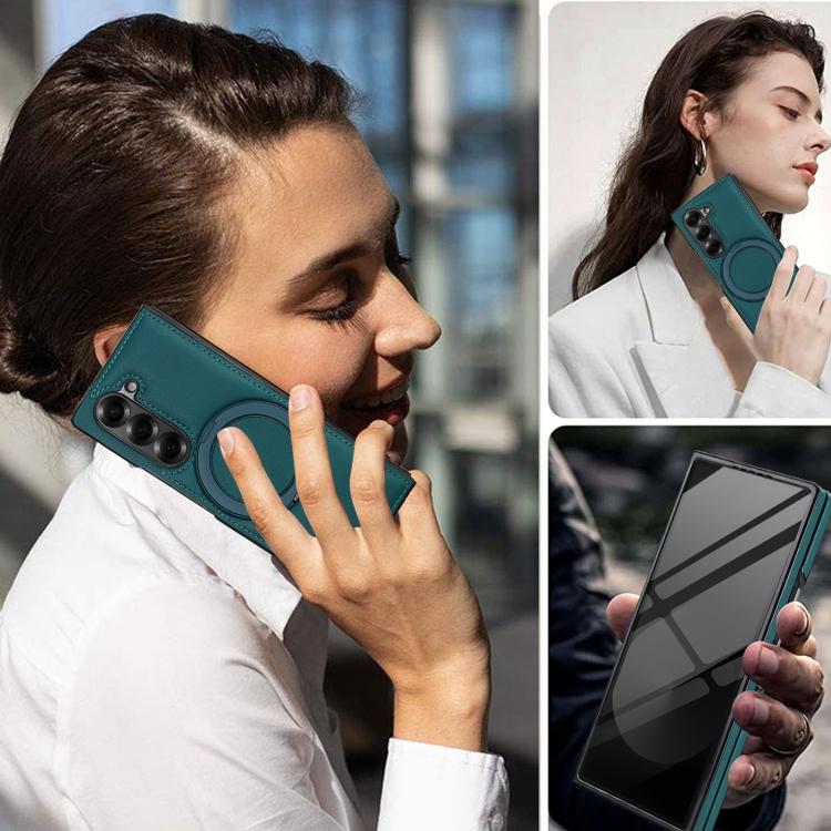 For Samsung Galaxy Z Fold5 Folding Rotation Holder MagSafe Film Integrated Leather Phone Case