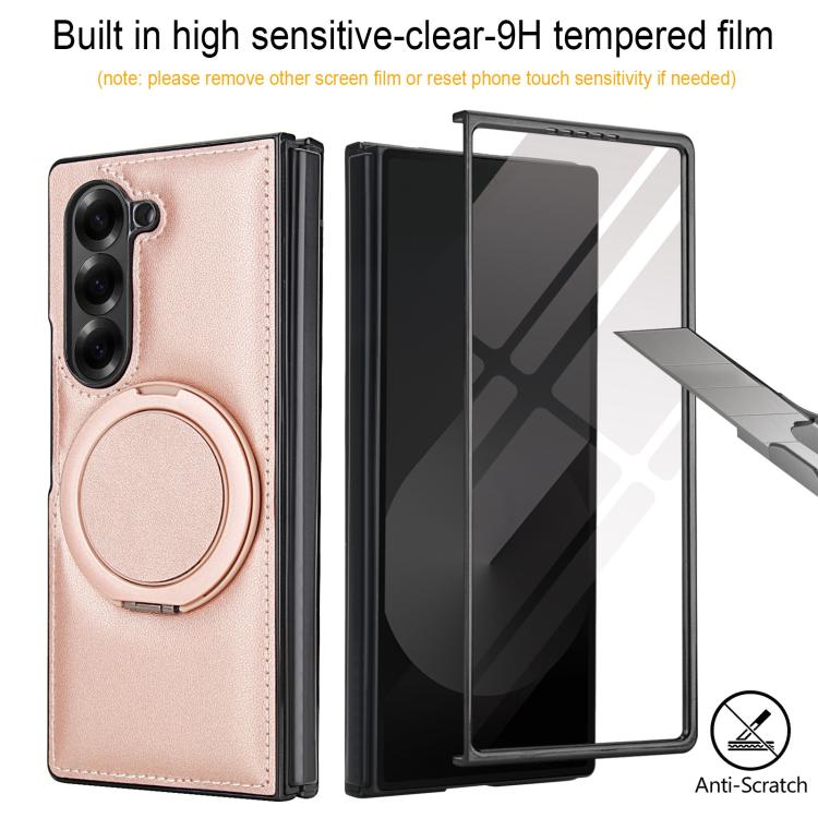 For Samsung Galaxy Z Fold5 Folding Rotation Holder MagSafe Film Integrated Leather Phone Case