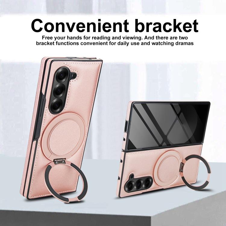 For Samsung Galaxy Z Fold5 Folding Rotation Holder MagSafe Film Integrated Leather Phone Case