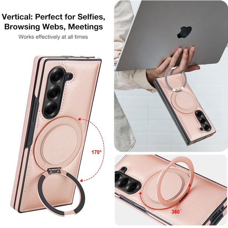 For Samsung Galaxy Z Fold5 Folding Rotation Holder MagSafe Film Integrated Leather Phone Case