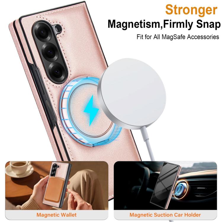 For Samsung Galaxy Z Fold5 Folding Rotation Holder MagSafe Film Integrated Leather Phone Case
