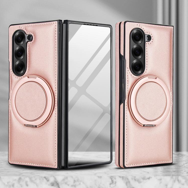 For Samsung Galaxy Z Fold5 Folding Rotation Holder MagSafe Film Integrated Leather Phone Case