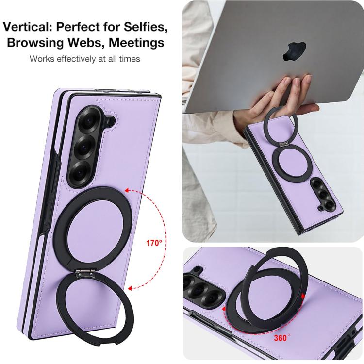 For Samsung Galaxy Z Fold5 Folding Rotation Holder MagSafe Film Integrated Leather Phone Case