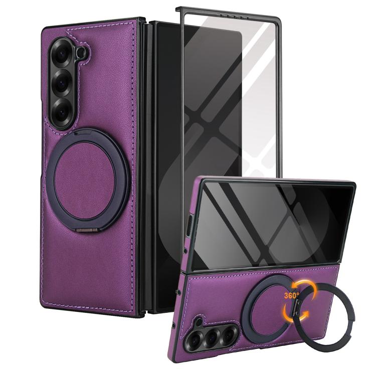 For Samsung Galaxy Z Fold5 Folding Rotation Holder MagSafe Film Integrated Leather Phone Case