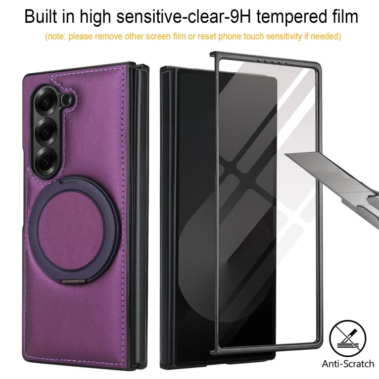 For Samsung Galaxy Z Fold5 Folding Rotation Holder MagSafe Film Integrated Leather Phone Case