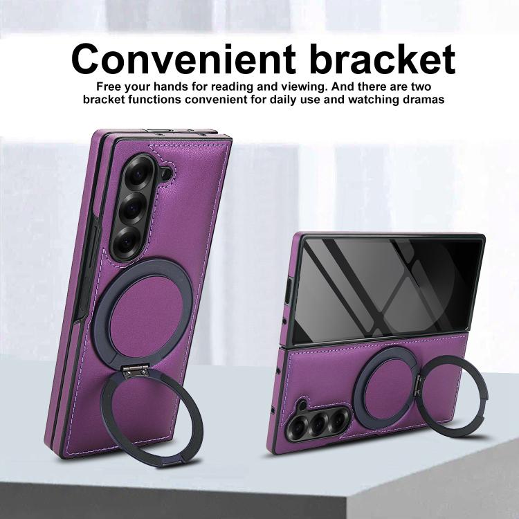 For Samsung Galaxy Z Fold5 Folding Rotation Holder MagSafe Film Integrated Leather Phone Case