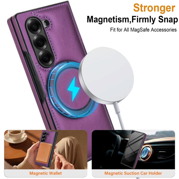For Samsung Galaxy Z Fold5 Folding Rotation Holder MagSafe Film Integrated Leather Phone Case