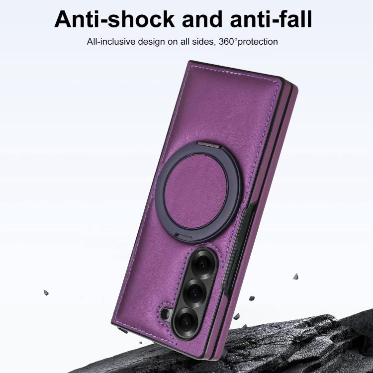 For Samsung Galaxy Z Fold5 Folding Rotation Holder MagSafe Film Integrated Leather Phone Case