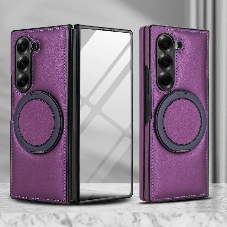 For Samsung Galaxy Z Fold5 Folding Rotation Holder MagSafe Film Integrated Leather Phone Case