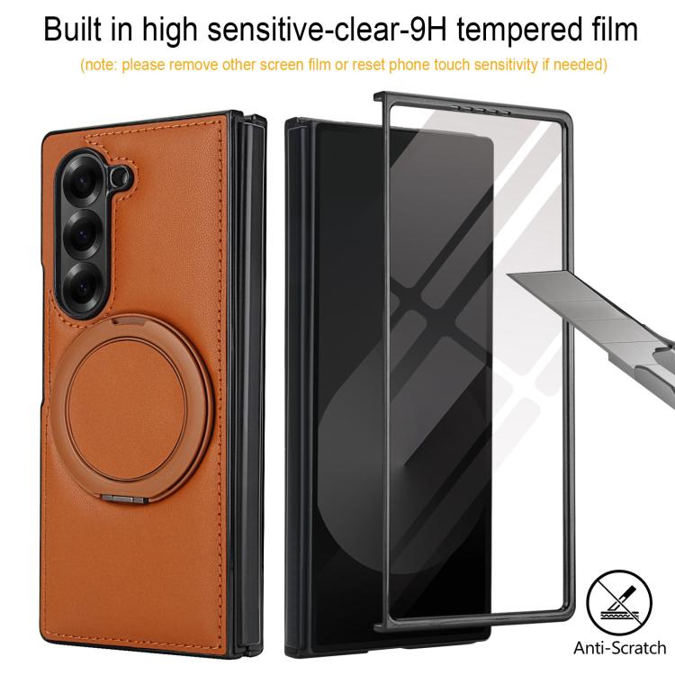 For Samsung Galaxy Z Fold5 Folding Rotation Holder MagSafe Film Integrated Leather Phone Case