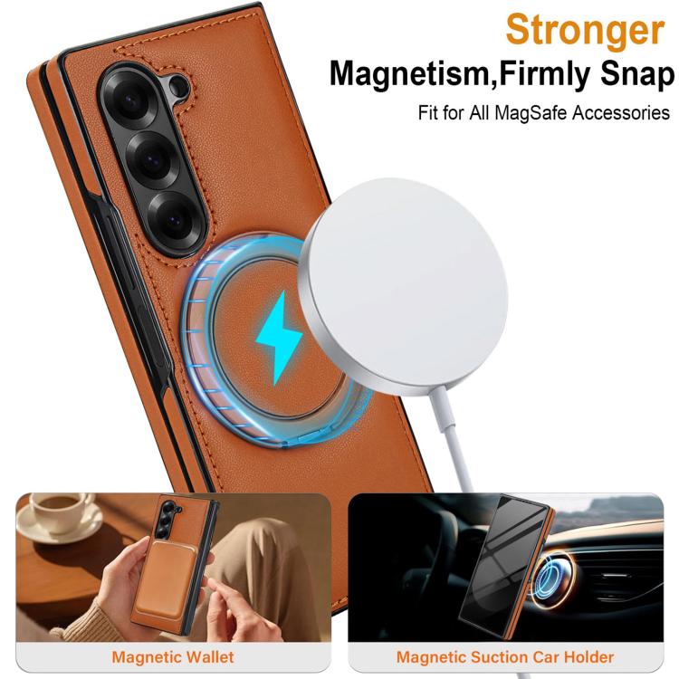For Samsung Galaxy Z Fold5 Folding Rotation Holder MagSafe Film Integrated Leather Phone Case
