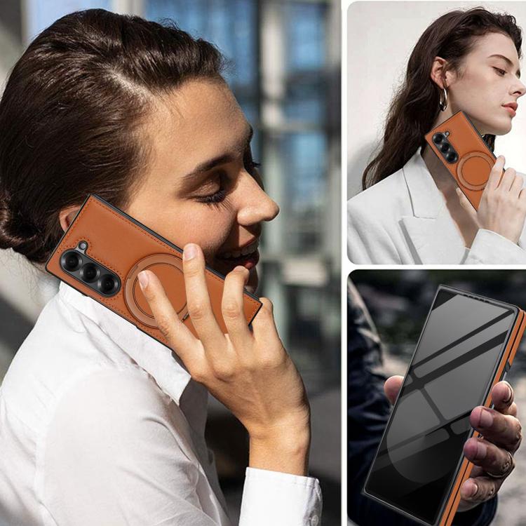For Samsung Galaxy Z Fold5 Folding Rotation Holder MagSafe Film Integrated Leather Phone Case