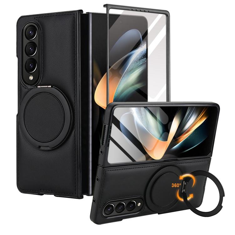 For Samsung Galaxy Z Fold4 Folding Rotation Holder MagSafe Film Integrated Leather Phone Case