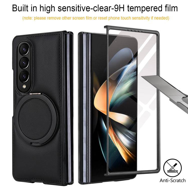 For Samsung Galaxy Z Fold4 Folding Rotation Holder MagSafe Film Integrated Leather Phone Case