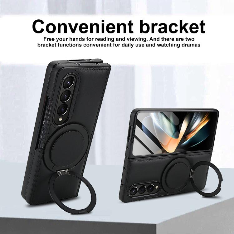For Samsung Galaxy Z Fold4 Folding Rotation Holder MagSafe Film Integrated Leather Phone Case
