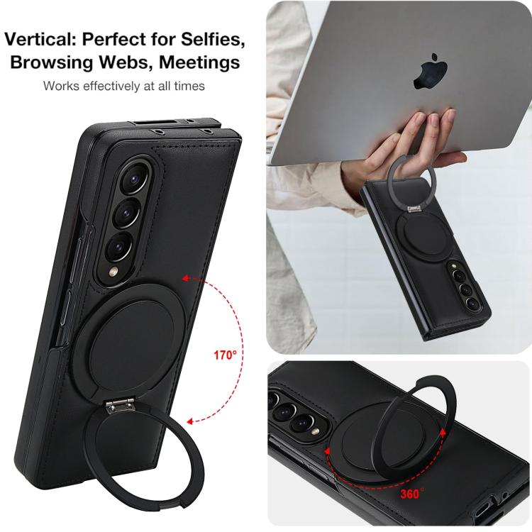 For Samsung Galaxy Z Fold4 Folding Rotation Holder MagSafe Film Integrated Leather Phone Case