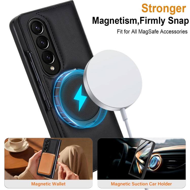 For Samsung Galaxy Z Fold4 Folding Rotation Holder MagSafe Film Integrated Leather Phone Case