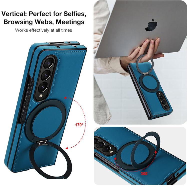 For Samsung Galaxy Z Fold4 Folding Rotation Holder MagSafe Film Integrated Leather Phone Case