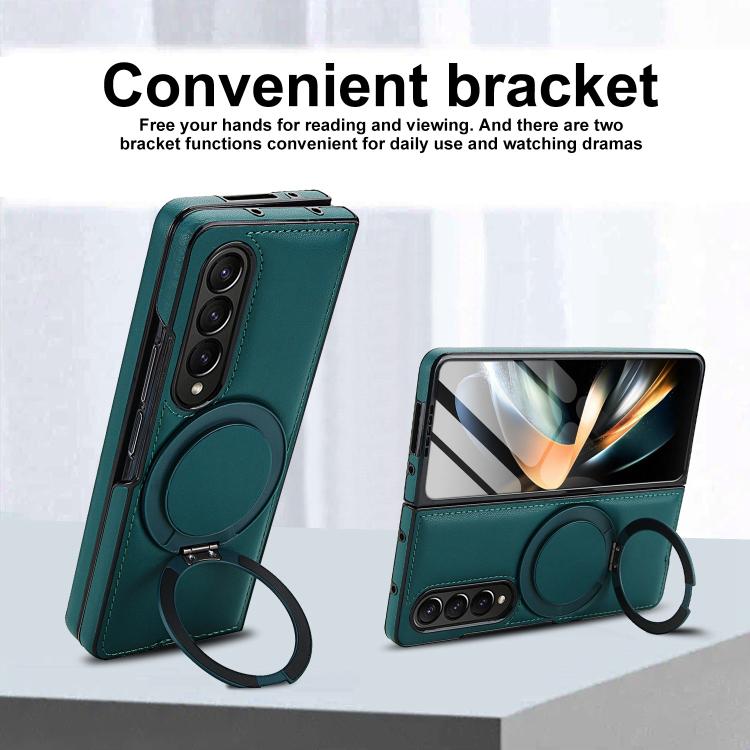 For Samsung Galaxy Z Fold4 Folding Rotation Holder MagSafe Film Integrated Leather Phone Case