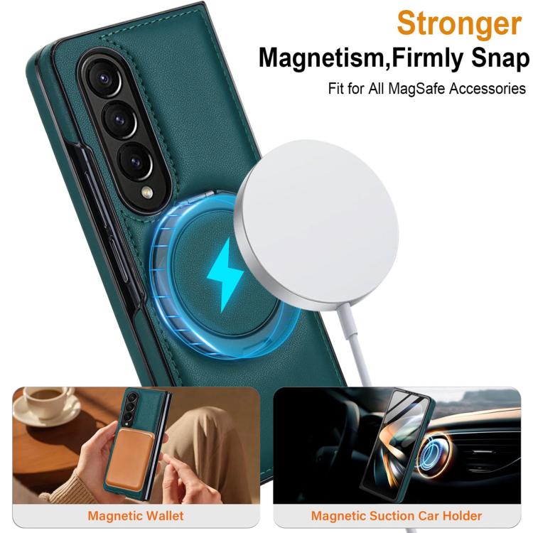 For Samsung Galaxy Z Fold4 Folding Rotation Holder MagSafe Film Integrated Leather Phone Case