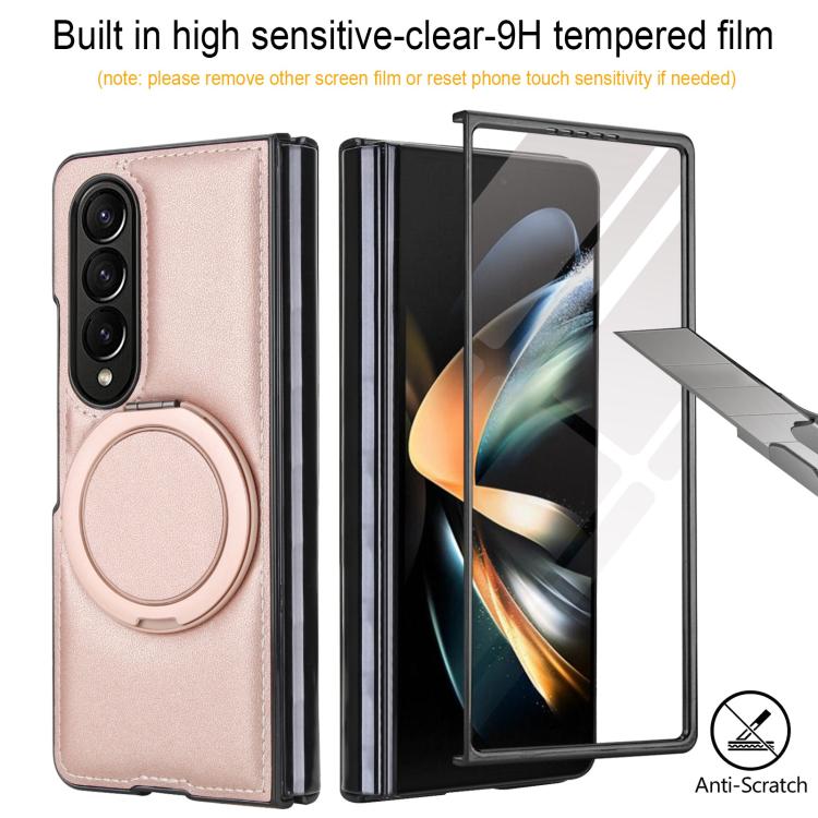 For Samsung Galaxy Z Fold4 Folding Rotation Holder MagSafe Film Integrated Leather Phone Case